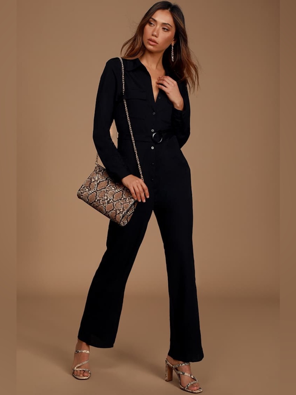 EUC Sage The Label Chelsea Black Button Front Coverall Jumpsuit M No Belt